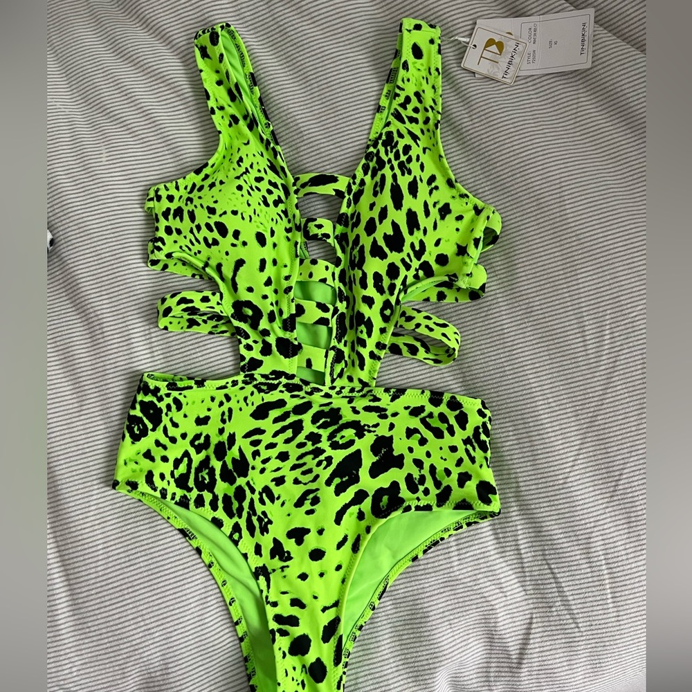 XS one piece neon green swimsuit